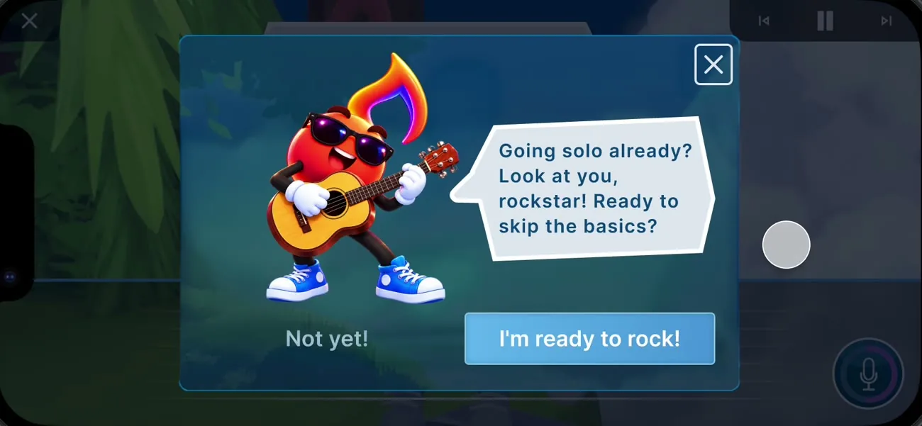 Skip modal: Going solo already? Look at you, rockstar! Not yet! or I'm ready to rock!
