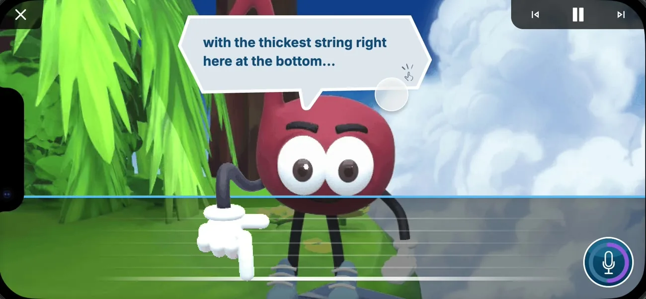 Notey points at the bottom line: the thickest string