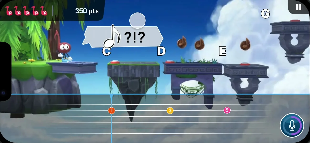 Prototype: Notey shows a ?!? bubble above the C note in the tab mission