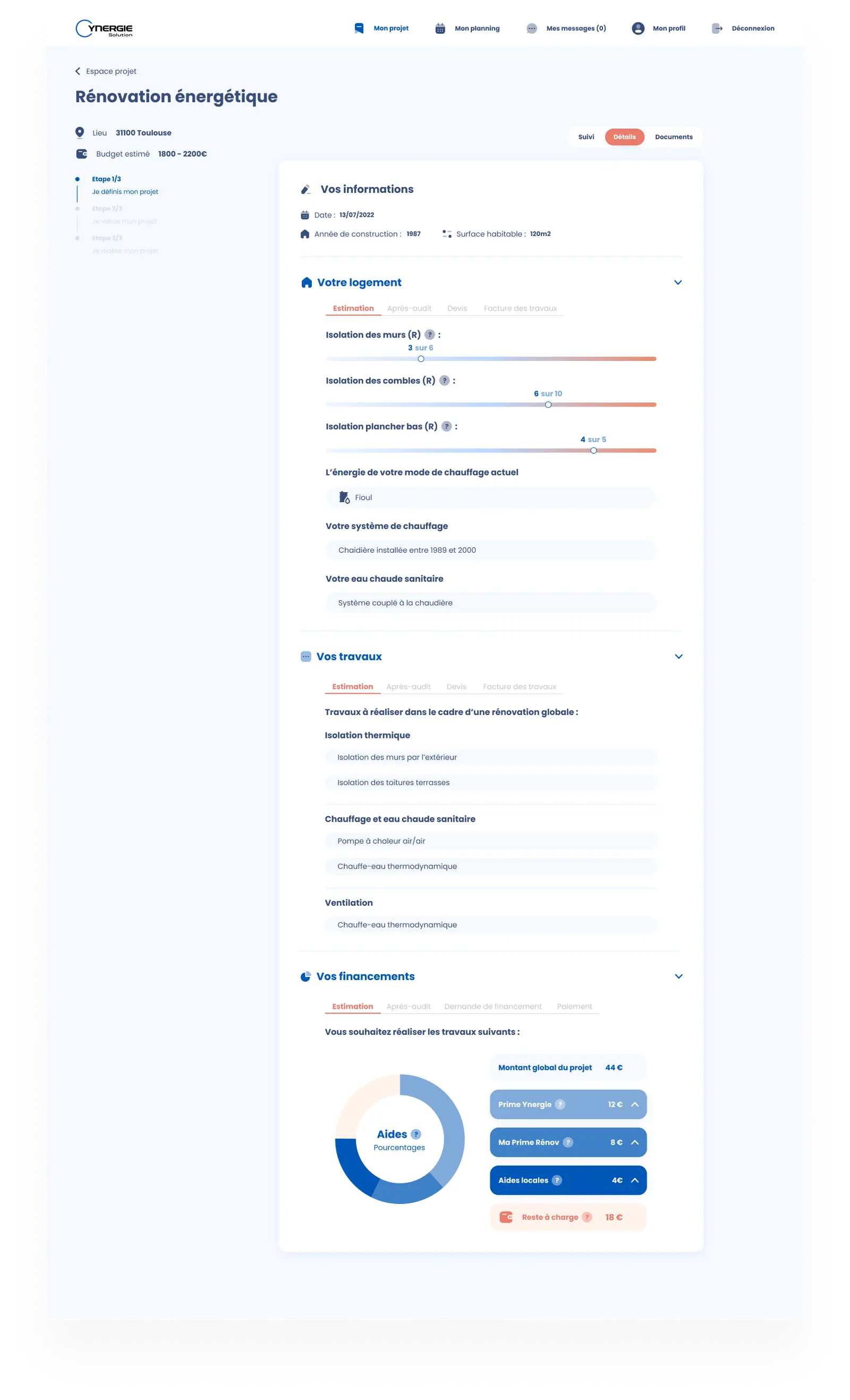 Page of monitoring of its housing, work and financing