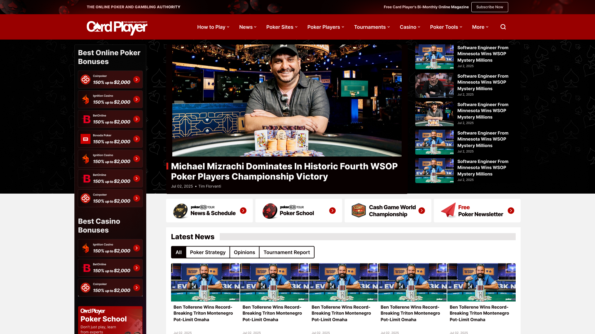 Cardplayer - Website Redesign for a  flagship poker media brand